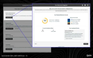 Screenshot of the "help me choose" investment options panel in iJoin's enrollment UI.