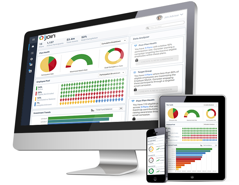 ijoin-dashboard Photo of a desktop, tablet, and smartphone device all displaying the iJoin dashboard